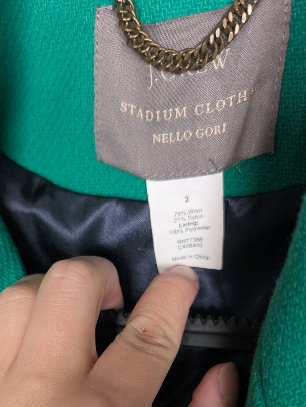 J. Crew Majesty Peacoat Jacket Stadium Cloth Wool Green ASO New Girl Size 2 - Picture 4 of 9